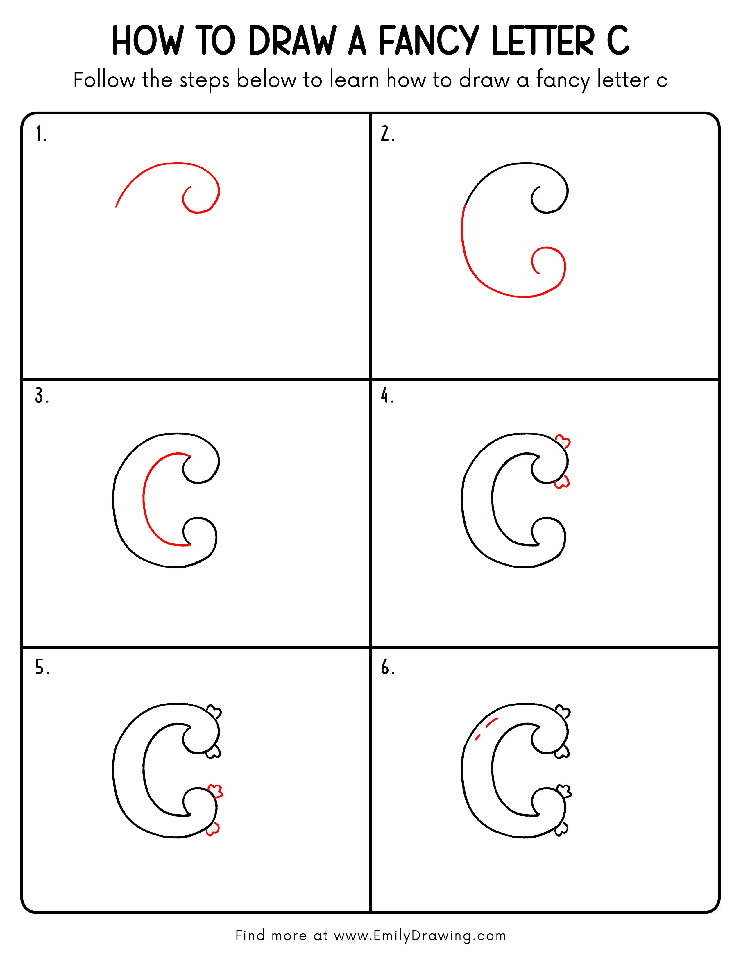 Printable Fancy Letter C Drawing Guide